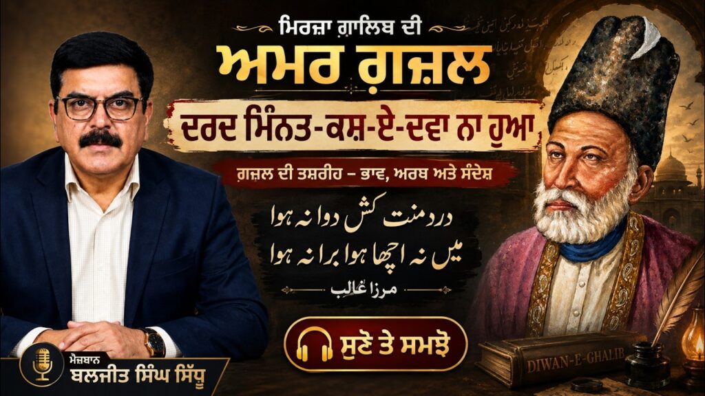 ਮਿਰਜ਼ਾ ਗ਼ਾਲਿਬ ਦੀ ਅਮਰ ਗ਼ਜ਼ਲ, ਦਰਦ ਮਿੰਨਤ-ਕਸ਼-ਏ-ਦਵਾ ਨਾ ਹੁਆ: ਭਾਵ, ਅਰਥ ਤੇ ਡੂੰਘਾ ਸੰਦੇਸ਼ Baljit Singh Sidhu